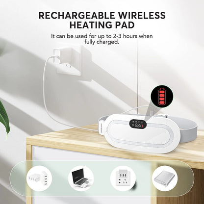 Portable Heating Pad for Period Comfort,1800Mah Cordless Period Heating Pad,3 Massage Modes Menstrual Heating Pad,Electric Rapid Fast Heating Period Comfort Heating Pad, Gifts for Women & Girl,White