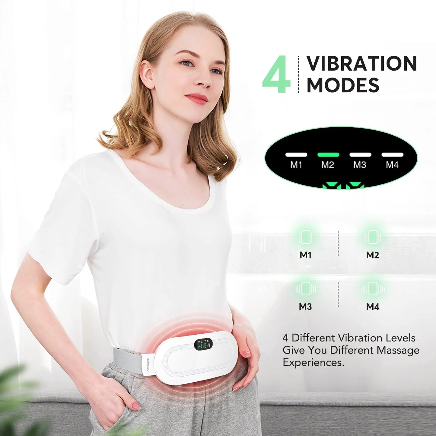 Portable Heating Pad for Period Comfort,1800Mah Cordless Period Heating Pad,3 Massage Modes Menstrual Heating Pad,Electric Rapid Fast Heating Period Comfort Heating Pad, Gifts for Women & Girl,White