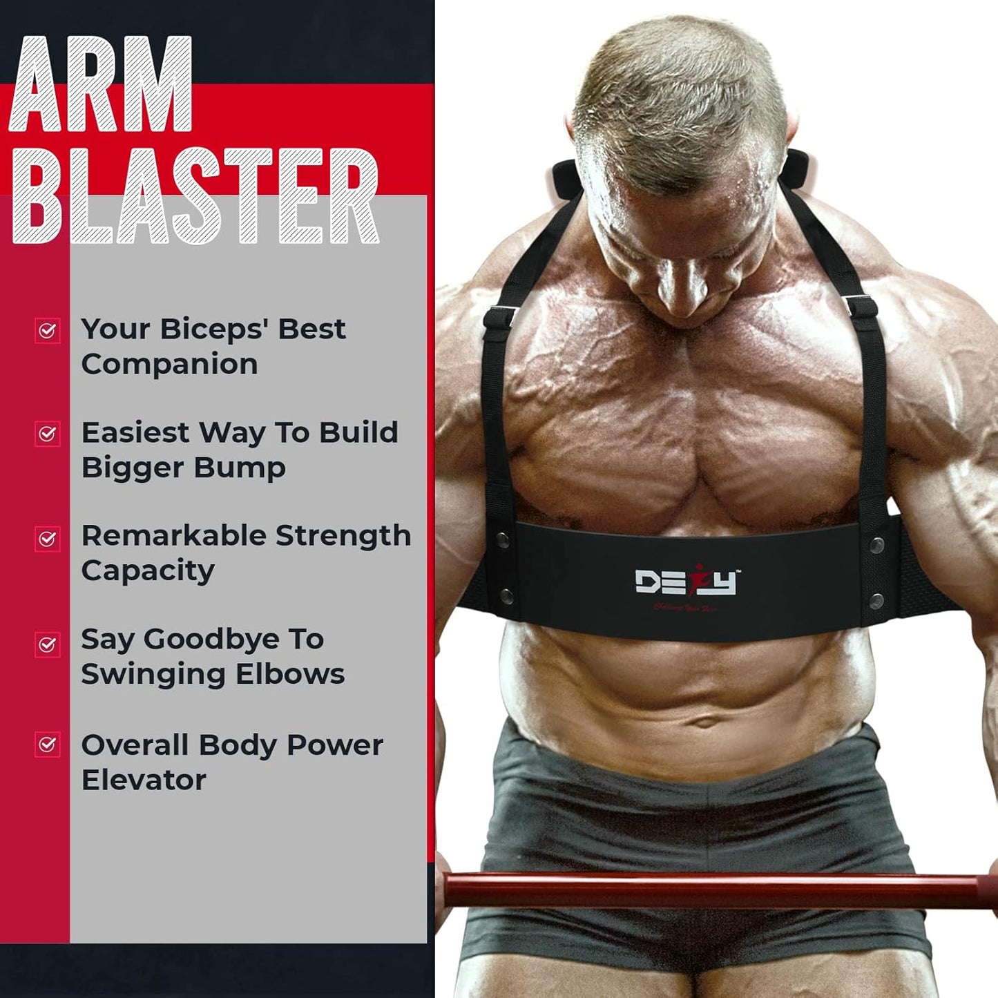 DEFY Arm Blaster for Biceps and Triceps Adjustable Curl Support with Durable 7Mm Aluminum Plate and Neck Pad for Strength Training Bodybuilding Isolator Curl Machine